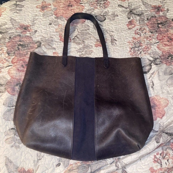 MADEWELL Suede Stripe Transport Tote Midnight Blue Leather Large Shoulder Bag - Picture 4 of 16